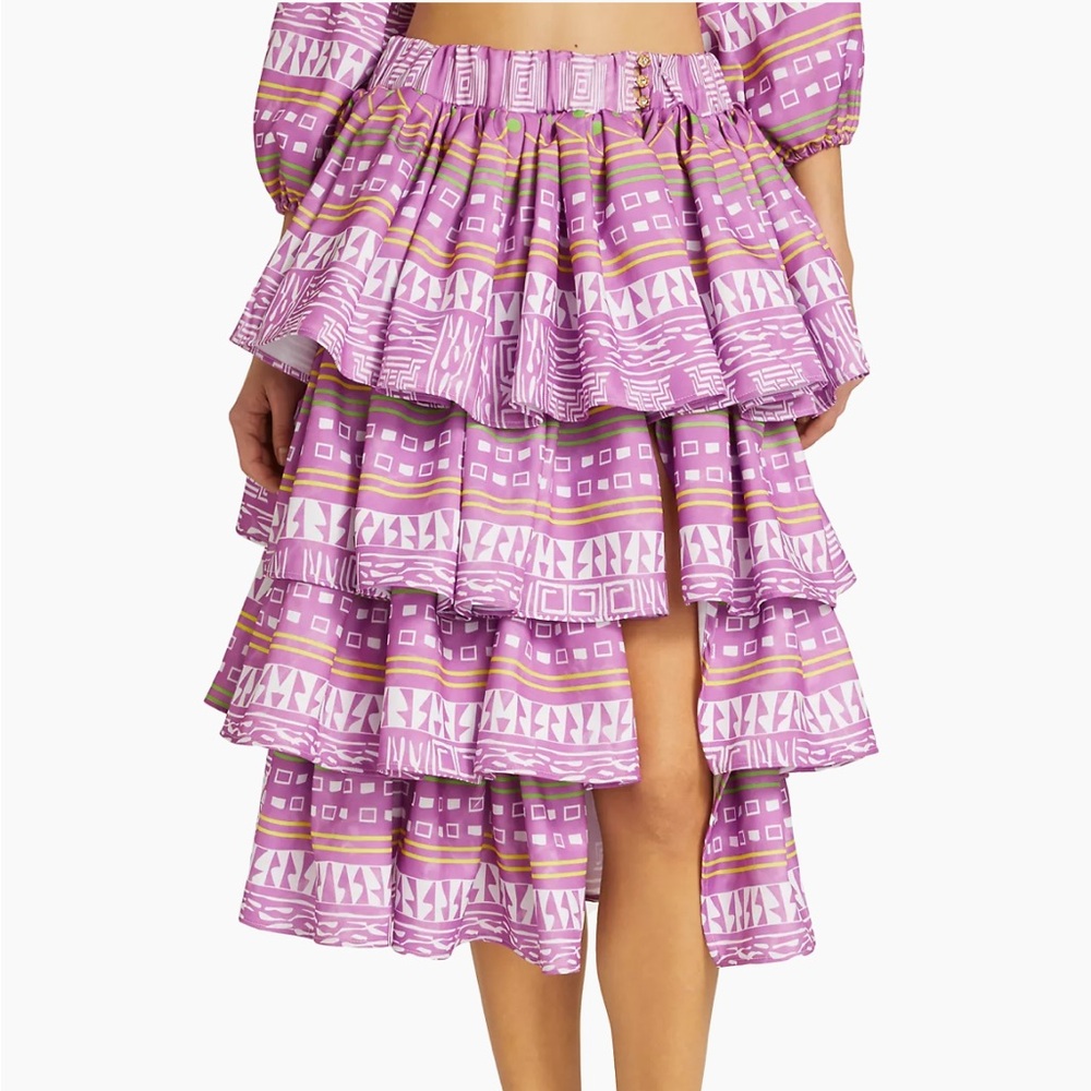 Claude Kameni Geometric-Print Ruffle Skirt NWT Medium African Print
